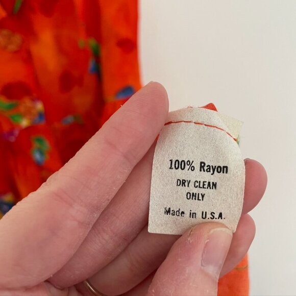 VINTAGE VTG LAPIS LOS ANGELES Orange Floral Button Sleeveless Fit & Flare Dress - Picture 7 of 10